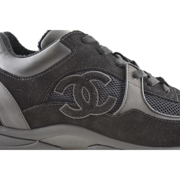 Chanel 20P Mens Triple Black Mesh CC Logo Low Top Runner Trainer Sneaker 44 11 - Picture 4 of 13